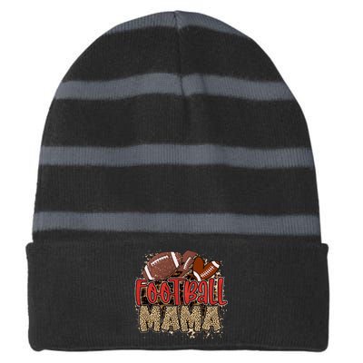 Cute Leopard Print Football Mama Striped Beanie with Solid Band