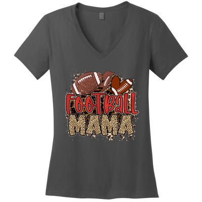 Cute Leopard Print Football Mama Women's V-Neck T-Shirt