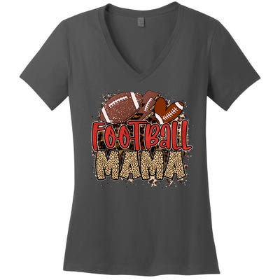 Cute Leopard Print Football Mama Women's V-Neck T-Shirt