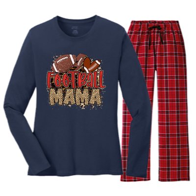 Cute Leopard Print Football Mama Women's Long Sleeve Flannel Pajama Set 