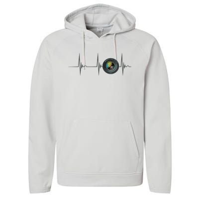 Camera Lens Photography Photographer Heartbeat EKG Pulse Performance Fleece Hoodie