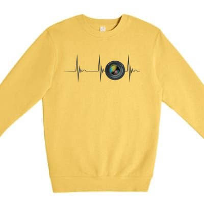 Camera Lens Photography Photographer Heartbeat EKG Pulse Premium Crewneck Sweatshirt