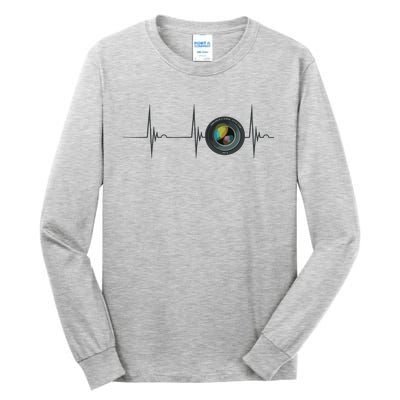 Camera Lens Photography Photographer Heartbeat EKG Pulse Tall Long Sleeve T-Shirt