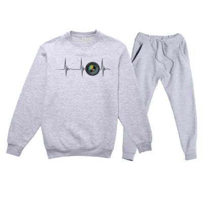 Camera Lens Photography Photographer Heartbeat EKG Pulse Premium Crewneck Sweatsuit Set