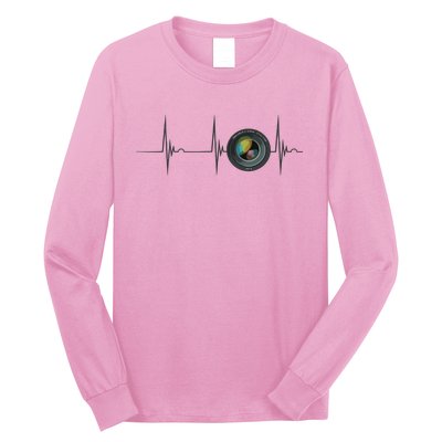 Camera Lens Photography Photographer Heartbeat EKG Pulse Long Sleeve Shirt