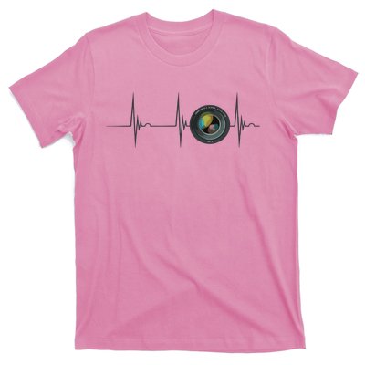 Camera Lens Photography Photographer Heartbeat EKG Pulse T-Shirt