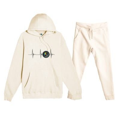 Camera Lens Photography Photographer Heartbeat EKG Pulse Premium Hooded Sweatsuit Set