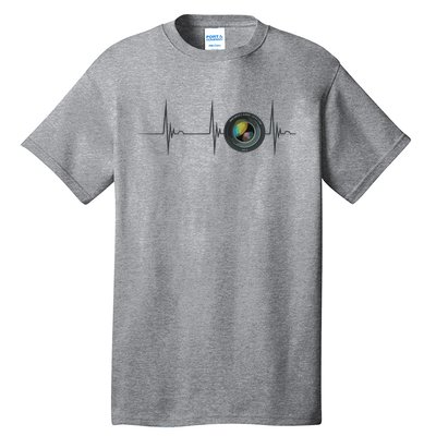 Camera Lens Photography Photographer Heartbeat EKG Pulse Tall T-Shirt