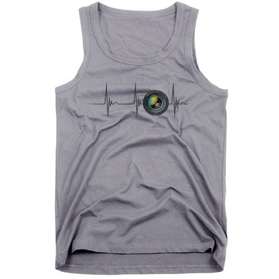 Camera Lens Photography Photographer Heartbeat EKG Pulse Tank Top