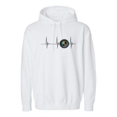 Camera Lens Photography Photographer Heartbeat EKG Pulse Garment-Dyed Fleece Hoodie