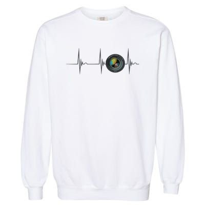 Camera Lens Photography Photographer Heartbeat EKG Pulse Garment-Dyed Sweatshirt