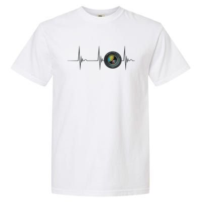 Camera Lens Photography Photographer Heartbeat EKG Pulse Garment-Dyed Heavyweight T-Shirt