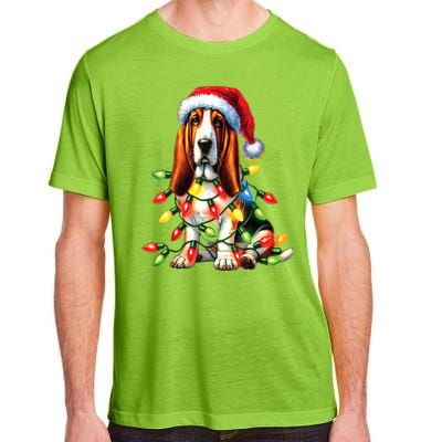 Christmas Lights Pet Animal Basset Hound Dog Lover Santa Hat Gift Adult ChromaSoft Performance T-Shirt