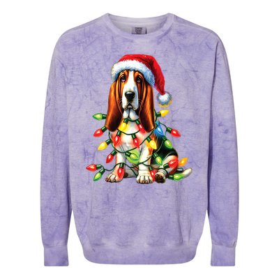 Christmas Lights Pet Animal Basset Hound Dog Lover Santa Hat Gift Colorblast Crewneck Sweatshirt