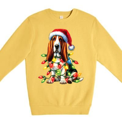 Christmas Lights Pet Animal Basset Hound Dog Lover Santa Hat Gift Premium Crewneck Sweatshirt