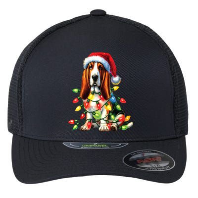 Christmas Lights Pet Animal Basset Hound Dog Lover Santa Hat Gift Flexfit Unipanel Trucker Cap