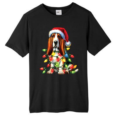 Christmas Lights Pet Animal Basset Hound Dog Lover Santa Hat Gift Tall Fusion ChromaSoft Performance T-Shirt