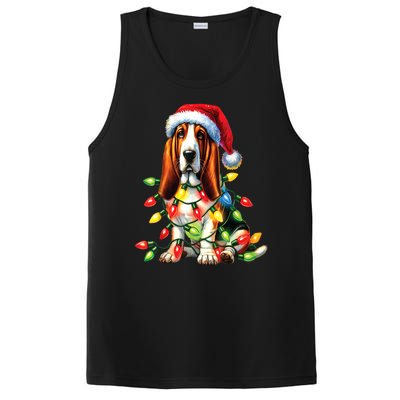 Christmas Lights Pet Animal Basset Hound Dog Lover Santa Hat Gift PosiCharge Competitor Tank