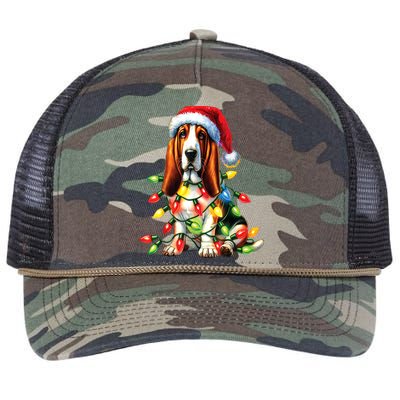 Christmas Lights Pet Animal Basset Hound Dog Lover Santa Hat Gift Retro Rope Trucker Hat Cap