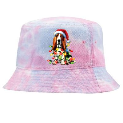 Christmas Lights Pet Animal Basset Hound Dog Lover Santa Hat Gift Tie-Dyed Bucket Hat