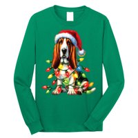 Christmas Lights Pet Animal Basset Hound Dog Lover Santa Hat Gift Long Sleeve Shirt