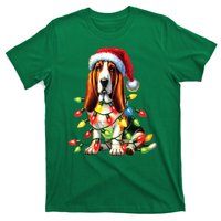 Christmas Lights Pet Animal Basset Hound Dog Lover Santa Hat Gift T-Shirt