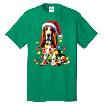 Christmas Lights Pet Animal Basset Hound Dog Lover Santa Hat Gift Tall T-Shirt