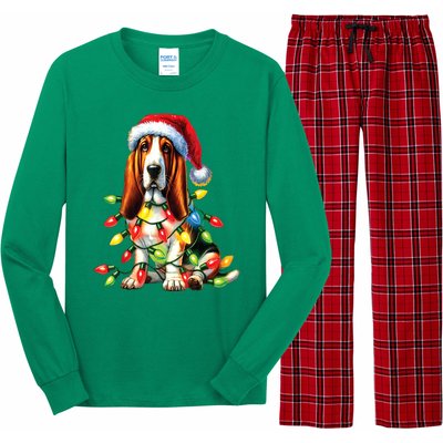 Christmas Lights Pet Animal Basset Hound Dog Lover Santa Hat Gift Long Sleeve Pajama Set