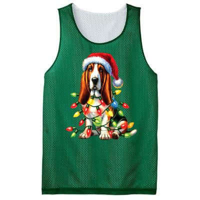 Christmas Lights Pet Animal Basset Hound Dog Lover Santa Hat Gift Mesh Reversible Basketball Jersey Tank