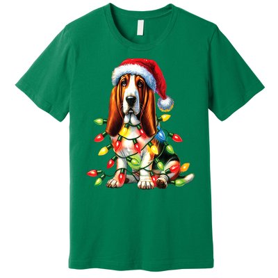 Christmas Lights Pet Animal Basset Hound Dog Lover Santa Hat Gift Premium T-Shirt