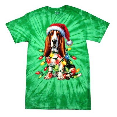 Christmas Lights Pet Animal Basset Hound Dog Lover Santa Hat Gift Tie-Dye T-Shirt