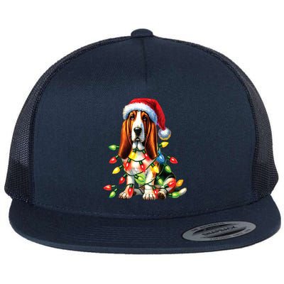 Christmas Lights Pet Animal Basset Hound Dog Lover Santa Hat Gift Flat Bill Trucker Hat