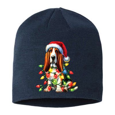 Christmas Lights Pet Animal Basset Hound Dog Lover Santa Hat Gift Sustainable Beanie