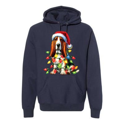 Christmas Lights Pet Animal Basset Hound Dog Lover Santa Hat Gift Premium Hoodie