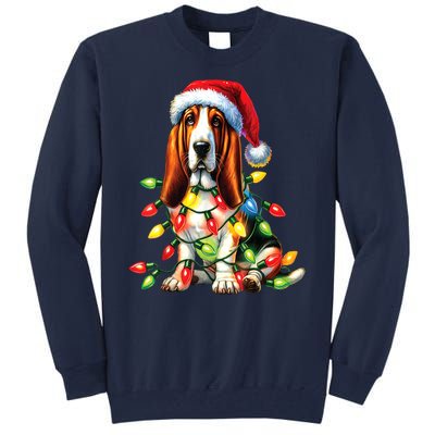 Christmas Lights Pet Animal Basset Hound Dog Lover Santa Hat Gift Tall Sweatshirt