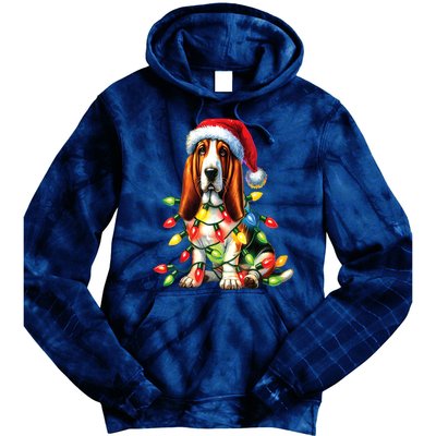 Christmas Lights Pet Animal Basset Hound Dog Lover Santa Hat Gift Tie Dye Hoodie