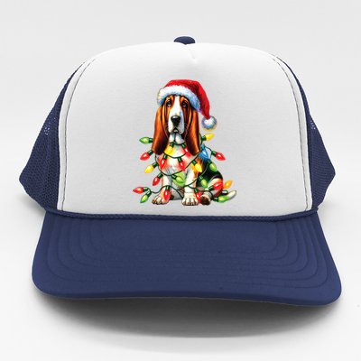 Christmas Lights Pet Animal Basset Hound Dog Lover Santa Hat Gift Trucker Hat