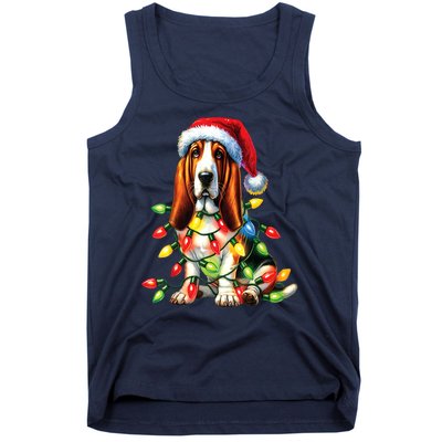 Christmas Lights Pet Animal Basset Hound Dog Lover Santa Hat Gift Tank Top