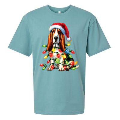 Christmas Lights Pet Animal Basset Hound Dog Lover Santa Hat Gift Sueded Cloud Jersey T-Shirt