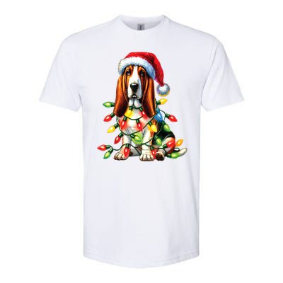 Christmas Lights Pet Animal Basset Hound Dog Lover Santa Hat Gift Softstyle CVC T-Shirt