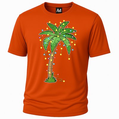 Christmas Lights Palm Tree Beach Funny Tropical Xmas Gift Cute Gift Cooling Performance Crew T-Shirt