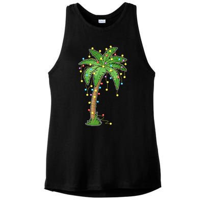 Christmas Lights Palm Tree Beach Funny Tropical Xmas Gift Cute Gift Ladies PosiCharge Tri-Blend Wicking Tank