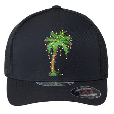 Christmas Lights Palm Tree Beach Funny Tropical Xmas Gift Cute Gift Flexfit Unipanel Trucker Cap