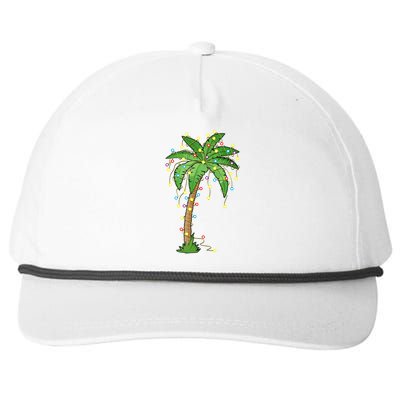 Christmas Lights Palm Tree Beach Funny Tropical Xmas Gift Cute Gift Snapback Five-Panel Rope Hat