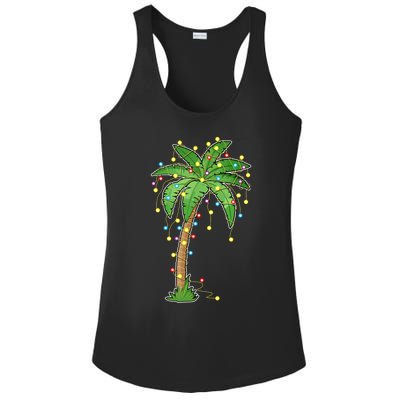 Christmas Lights Palm Tree Beach Funny Tropical Xmas Gift Cute Gift Ladies PosiCharge Competitor Racerback Tank