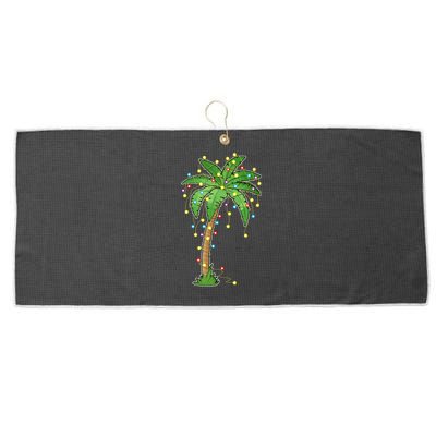 Christmas Lights Palm Tree Beach Funny Tropical Xmas Gift Cute Gift Large Microfiber Waffle Golf Towel