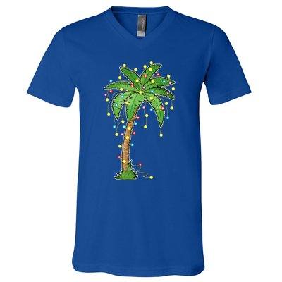 Christmas Lights Palm Tree Beach Funny Tropical Xmas Gift Cute Gift V-Neck T-Shirt