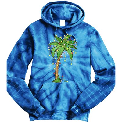 Christmas Lights Palm Tree Beach Funny Tropical Xmas Gift Cute Gift Tie Dye Hoodie