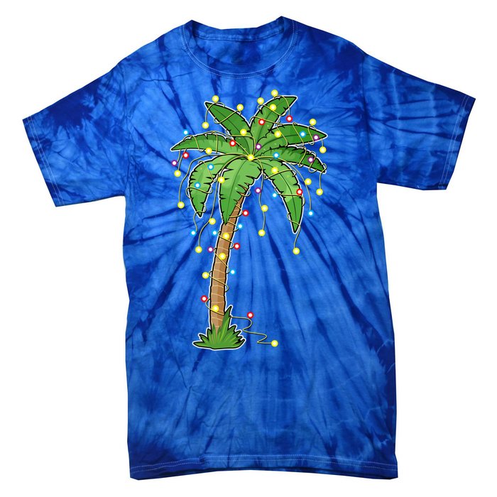 Christmas Lights Palm Tree Beach Funny Tropical Xmas Gift Cute Gift Tie-Dye T-Shirt