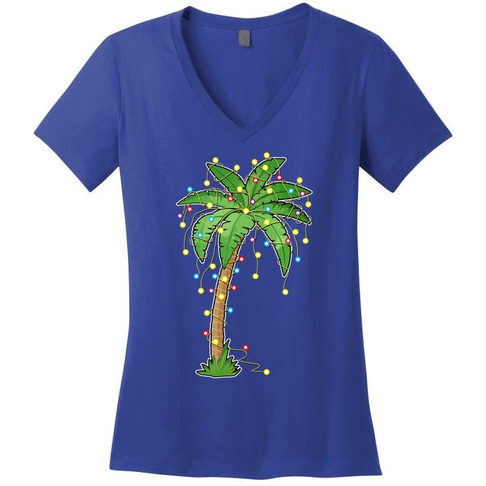 Christmas Lights Palm Tree Beach Funny Tropical Xmas Gift Cute Gift Women's V-Neck T-Shirt